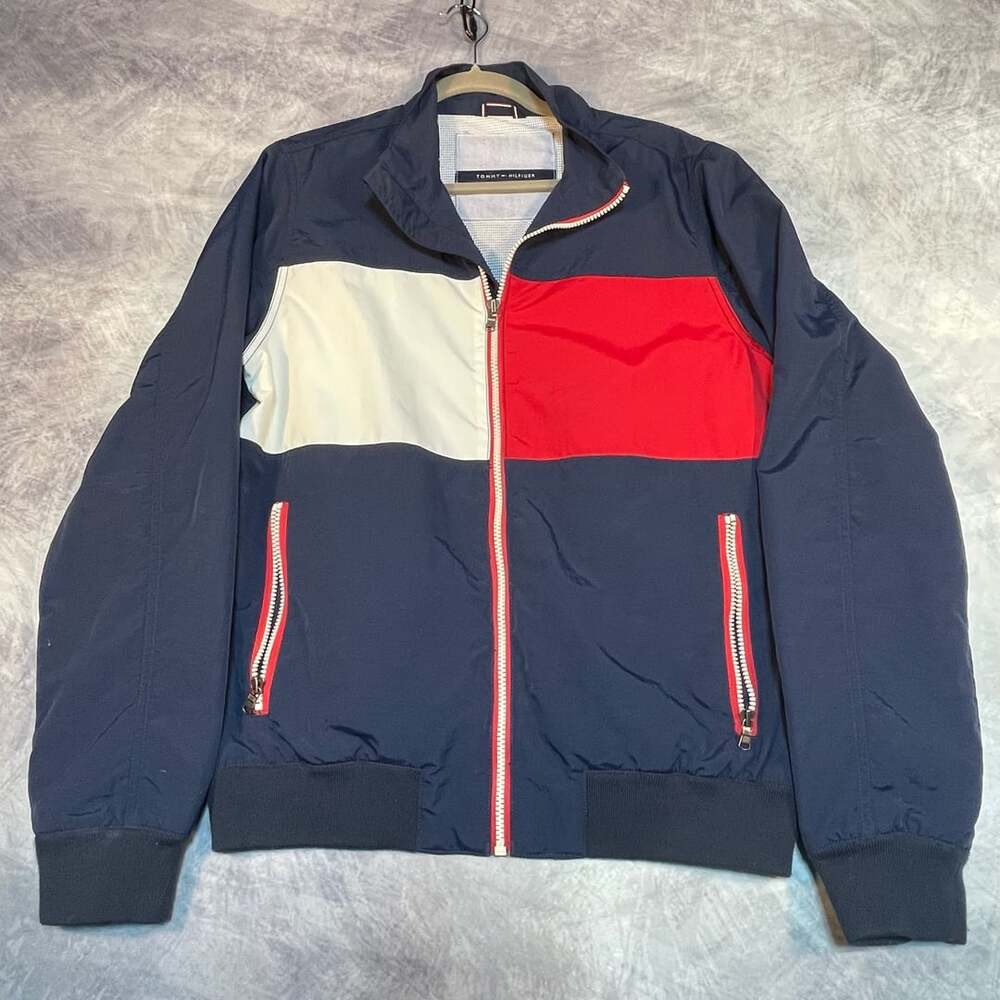 Tommy Hilfiger Men's Colorblock Windbreaker Jacket Navy Red White Size S